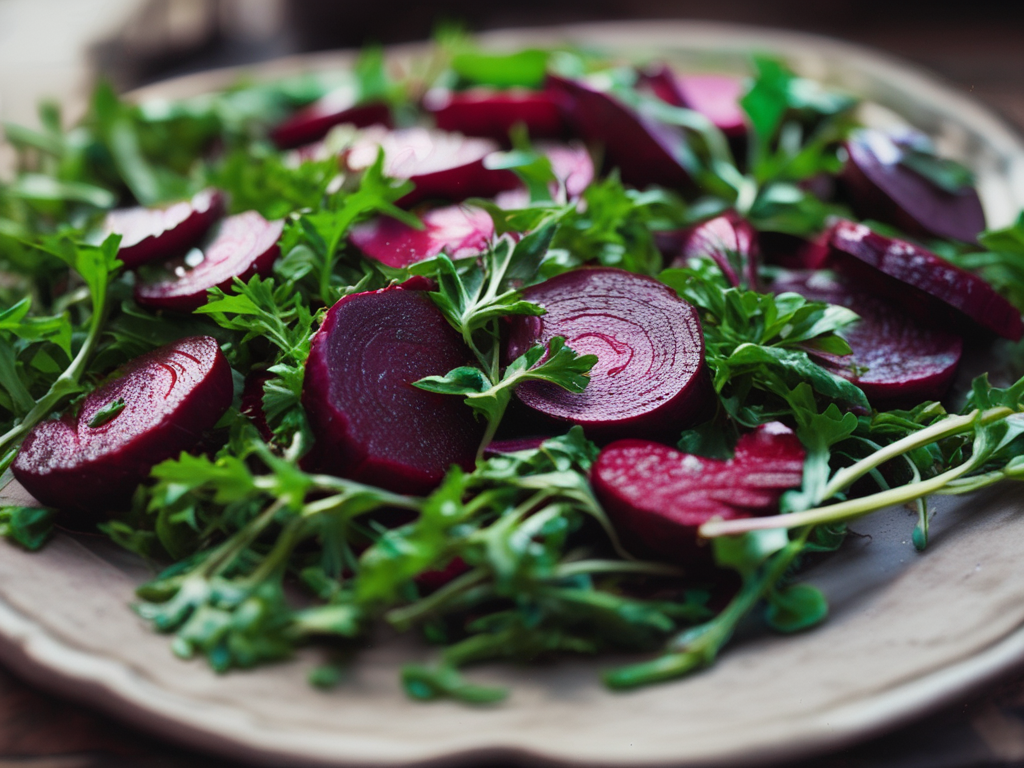 Roast beets with arugula and herbs