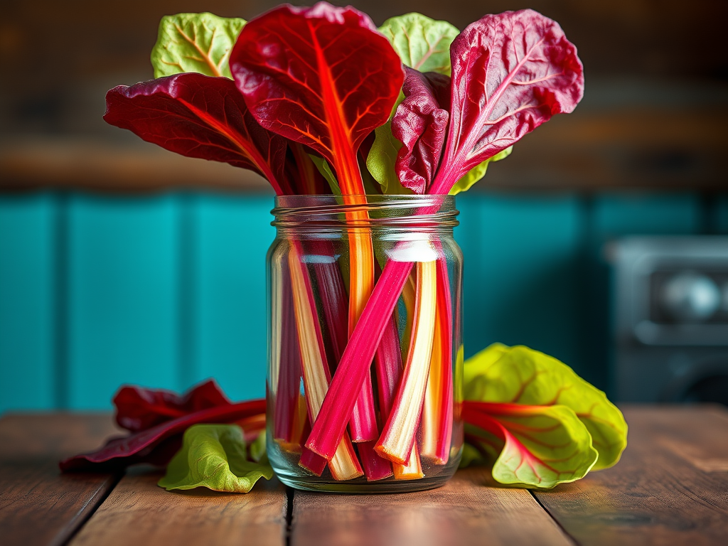 Rainbow chard in a glass jar